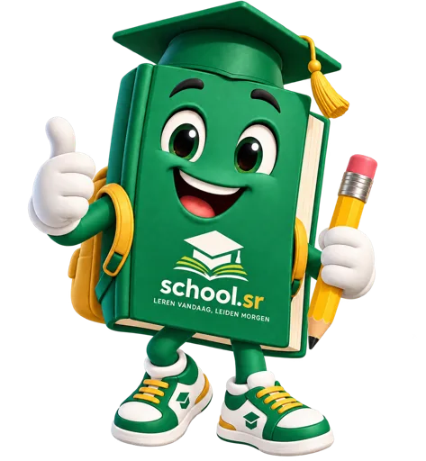 Boekie, de mascotte van school.sr